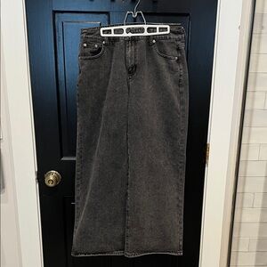 J for Justify Charcoal Denim barrel style jeans with pink embroidered bows